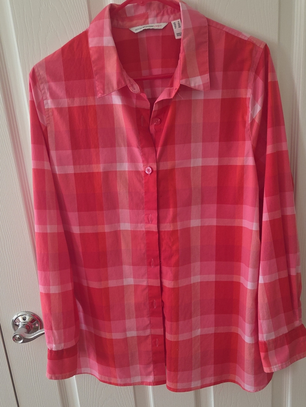 Isaac Mizrahi Madris Pink and Red Plaid Button-Down Shirt